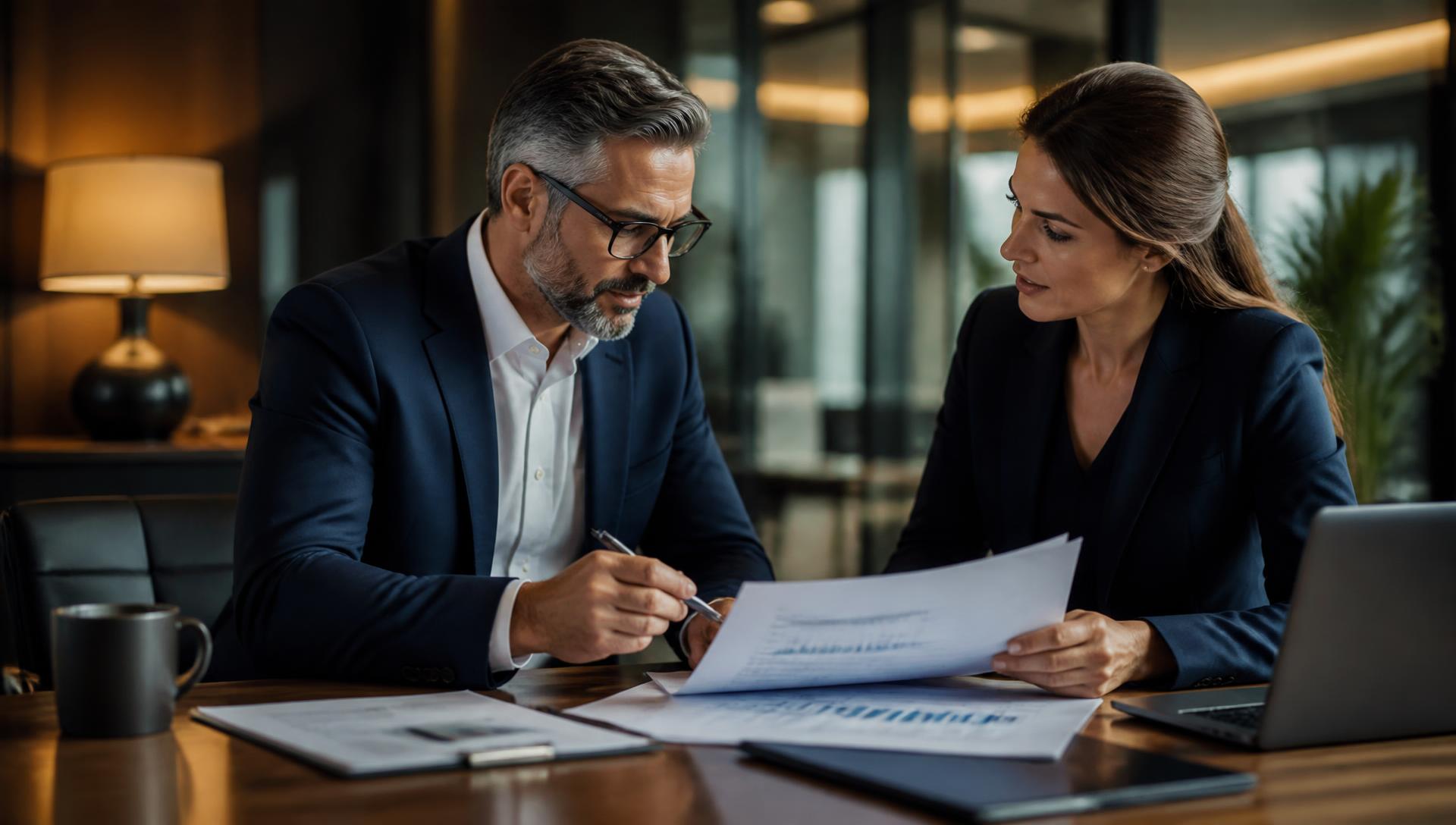 Consultores da Rarus Assessoria analisando relatórios financeiros